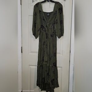 Angie Green and Black Floral Long Sleeve Dress